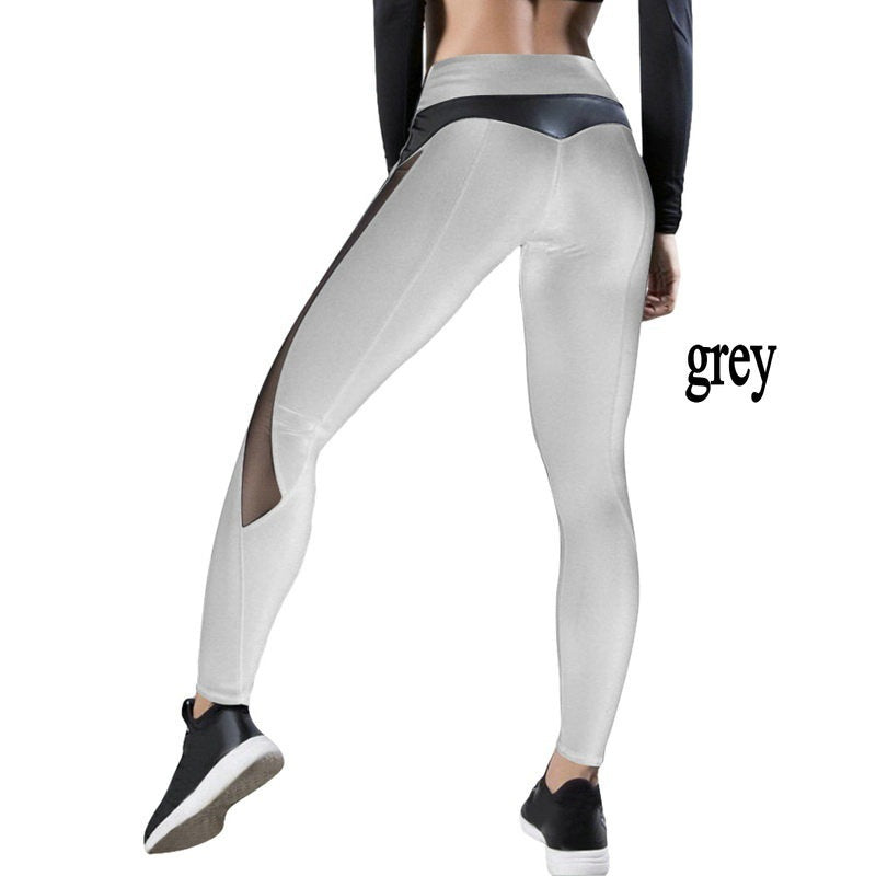 Hot style feminine mesh PU stitching hip-lifting yoga sports leggings