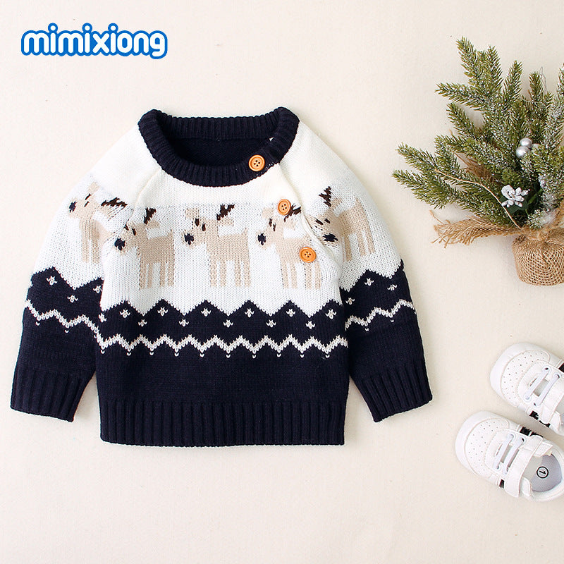 ins hot sale boys and girls knitted cartoon Christmas elk sweater