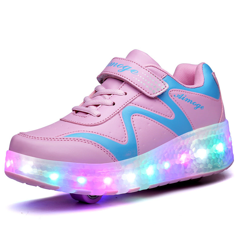 Cross-border two-wheeled Heelys shoes for children, smooth roller shoes, boys and girls, skates, lights, wheel shoes