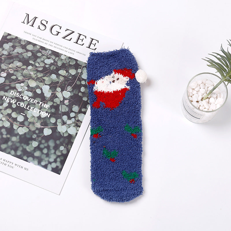 Christmas socks embroidery three-dimensional home coral velvet cartoon thick towel floor half velvet women socks