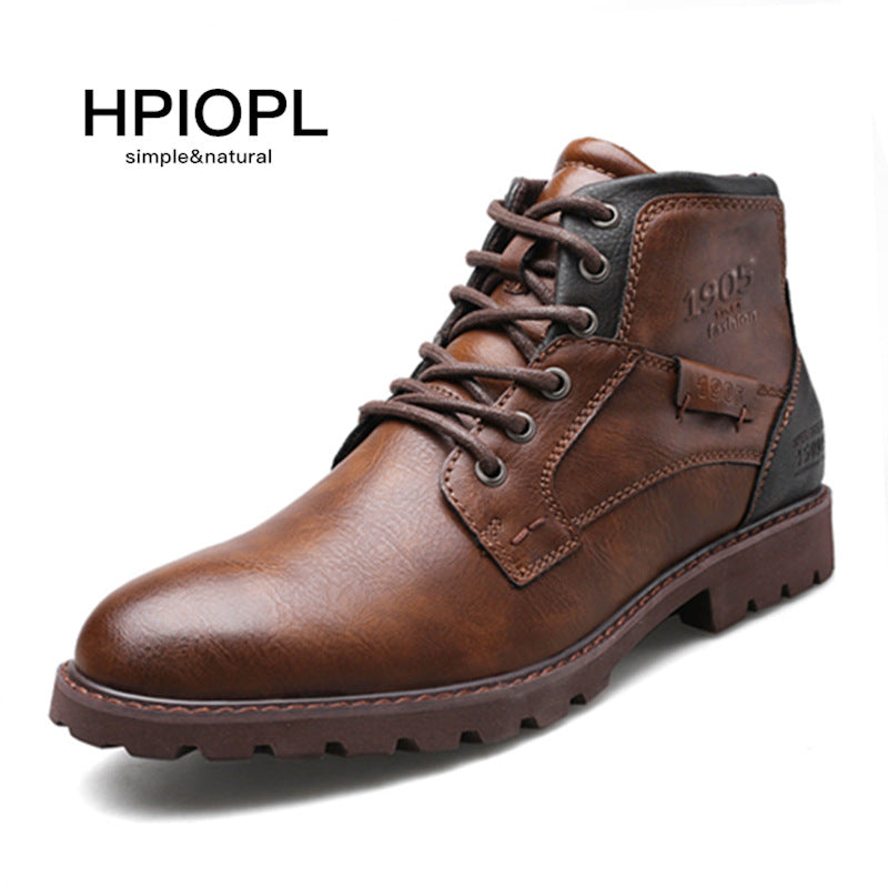 HPIOPL Martin boots men's boots zipper short boots men's shoes high-top shoes retro desert tooling boots