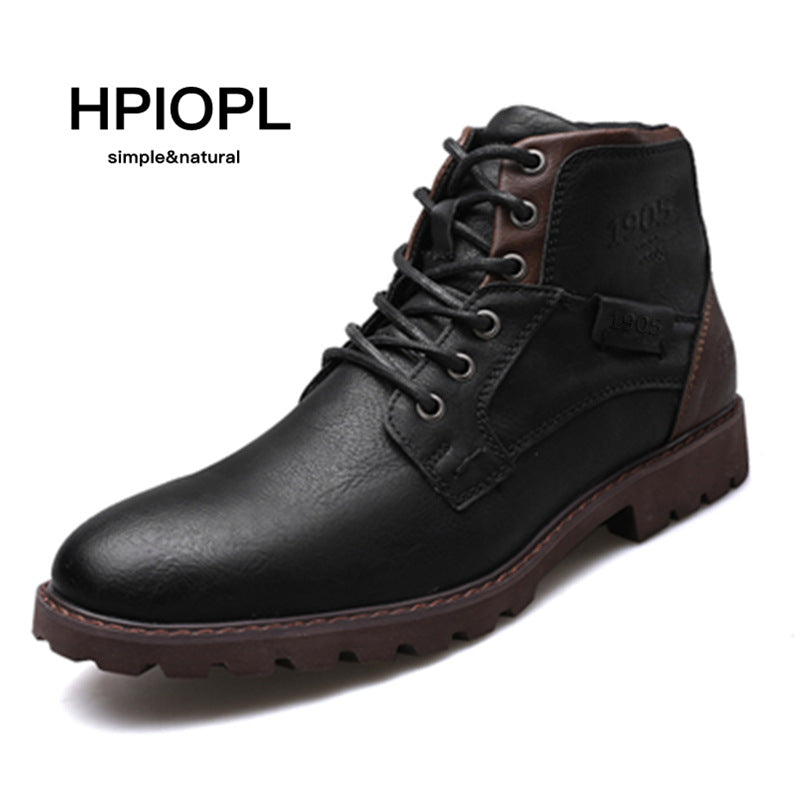 HPIOPL Martin boots men's boots zipper short boots men's shoes high-top shoes retro desert tooling boots