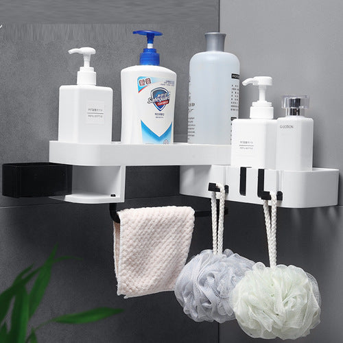 Creative double-layer storage rack, multi-function storage shelf, seamless wall-mounted bathroom and kitchen corner rack boxed