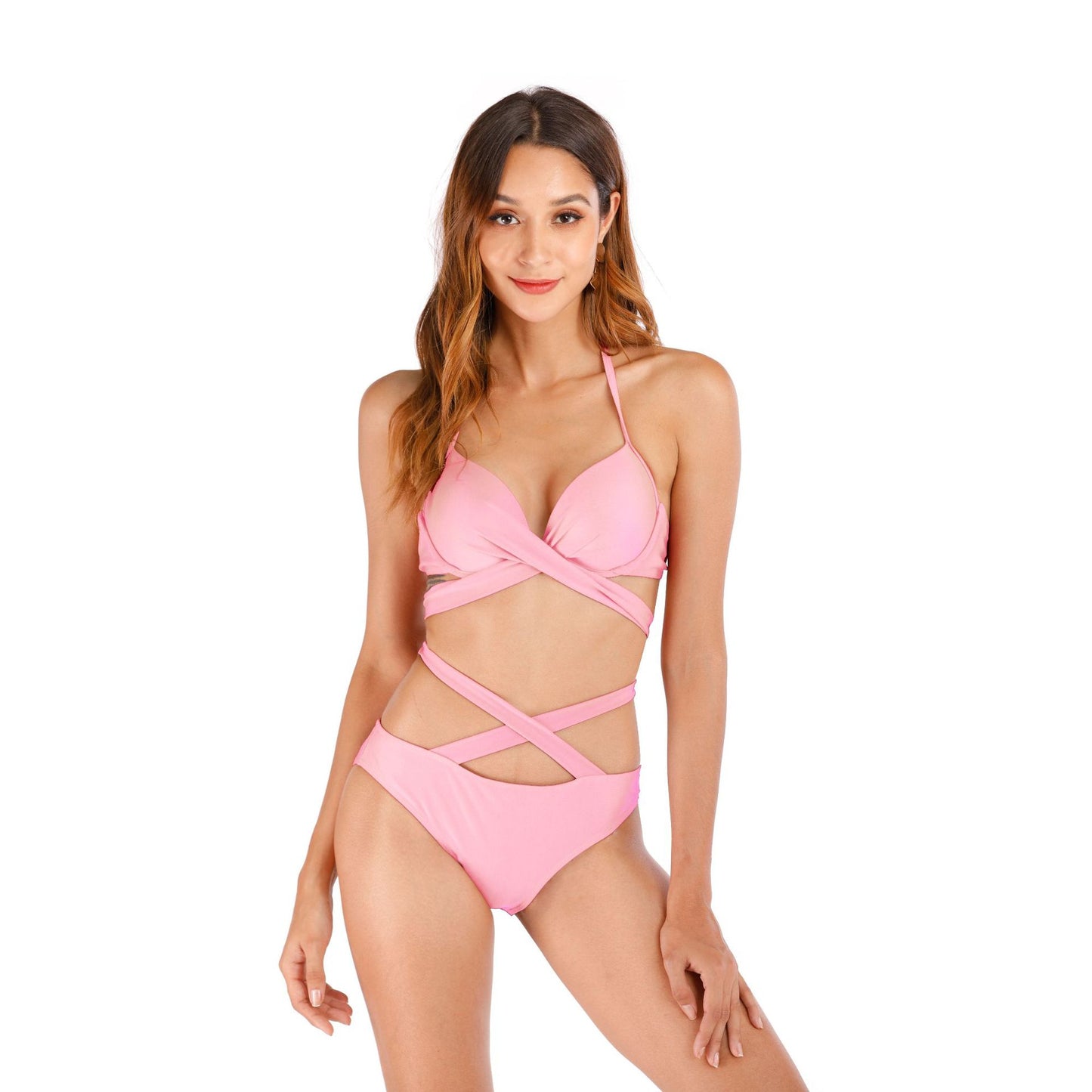 European sexy cross strap split swimsuit