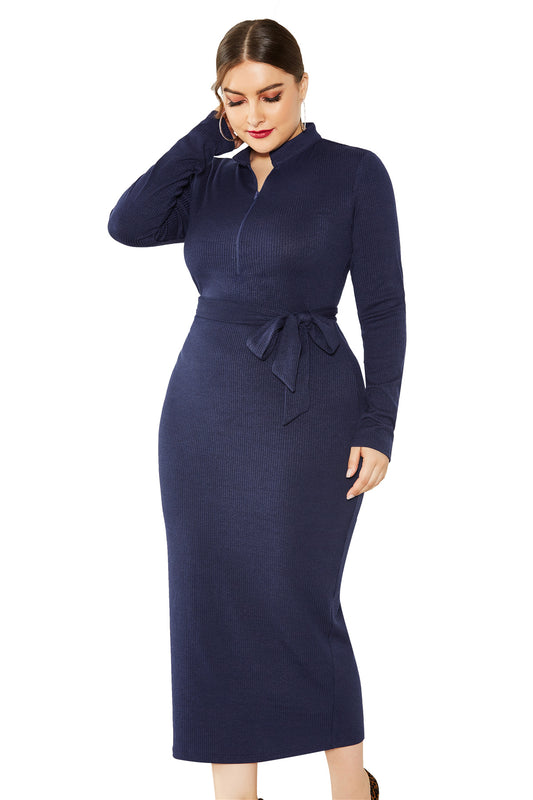 European and American sweaters plus size women's long-sleeved sexy stand-up collar slim-fit base sweater knitted dress