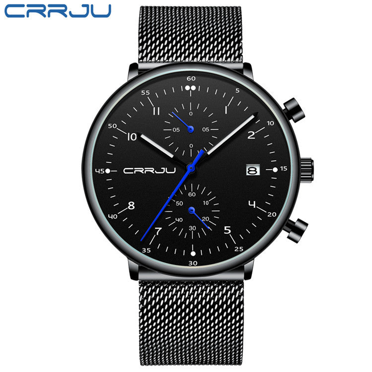 CRRJU/Kajun 2278 new men's sports watch fashion multifunctional six-pin mesh belt business watch