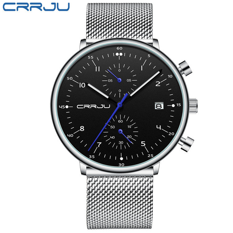 CRRJU/Kajun 2278 new men's sports watch fashion multifunctional six-pin mesh belt business watch