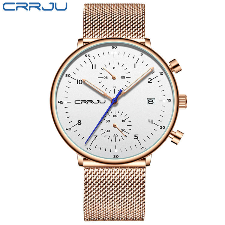 CRRJU/Kajun 2278 new men's sports watch fashion multifunctional six-pin mesh belt business watch