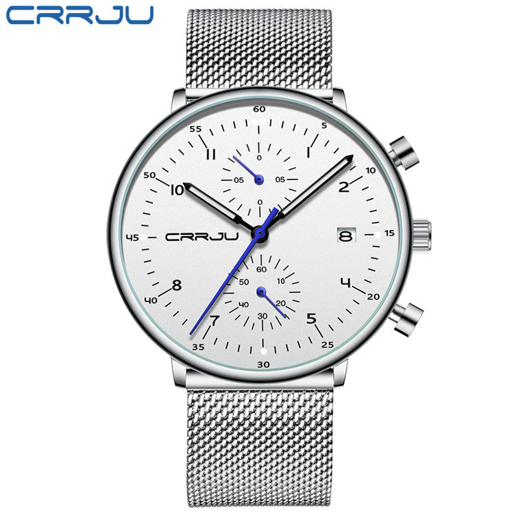 CRRJU/Kajun 2278 new men's sports watch fashion multifunctional six-pin mesh belt business watch