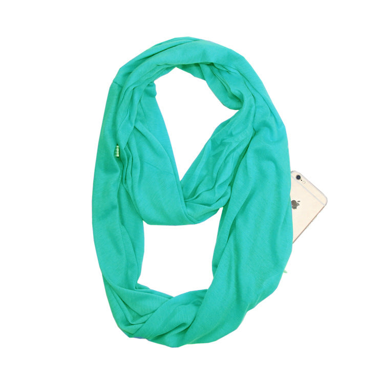 European and American cross-border storage zipper pocket bib solid color infinite scarf pocket scarf female infinity scarf