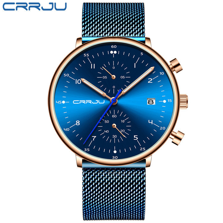 CRRJU/Kajun 2278 new men's sports watch fashion multifunctional six-pin mesh belt business watch