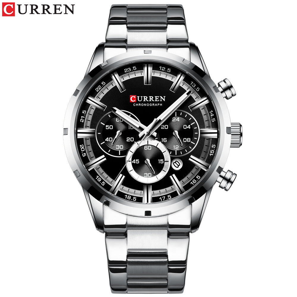 Curren / Karien new 8355 men's watch waterproof quartz six-pin calendar steel belt business men's watch