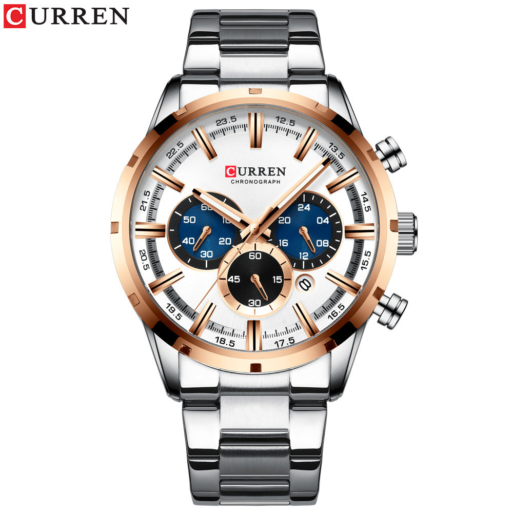 Curren / Karien new 8355 men's watch waterproof quartz six-pin calendar steel belt business men's watch