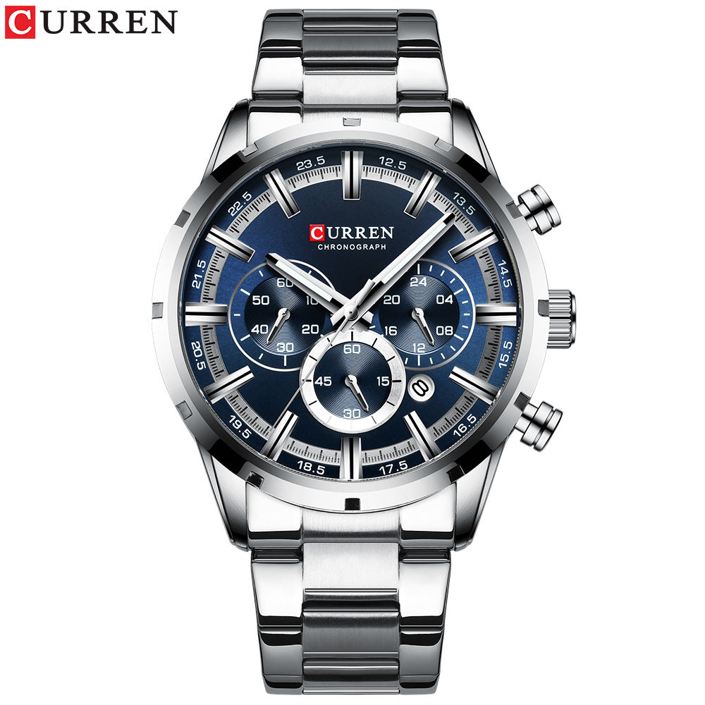 Curren / Karien new 8355 men's watch waterproof quartz six-pin calendar steel belt business men's watch