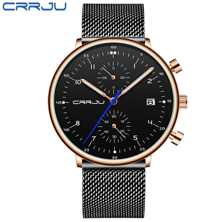 CRRJU/Kajun 2278 new men's sports watch fashion multifunctional six-pin mesh belt business watch