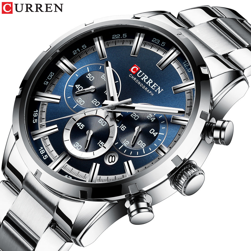 Curren / Karien new 8355 men's watch waterproof quartz six-pin calendar steel belt business men's watch