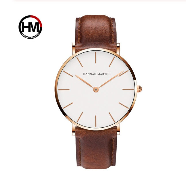 Men Leather Waterproof Wristwatch Women Dress Fashion Japan Quartz Movement Saat