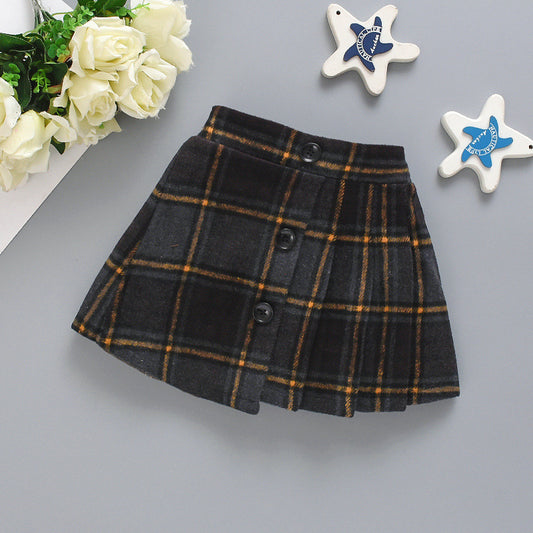 Children's new style baby girl's irregular stitching plaid skirt college style pleated skirt