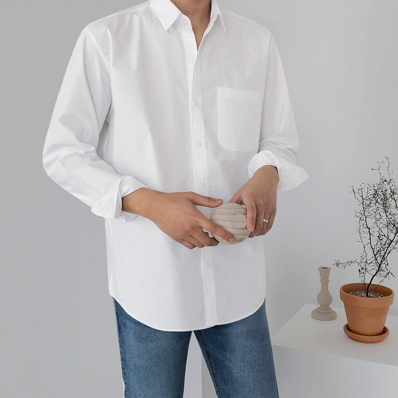 Korean style casual shirts men's solid color shirts long sleeves