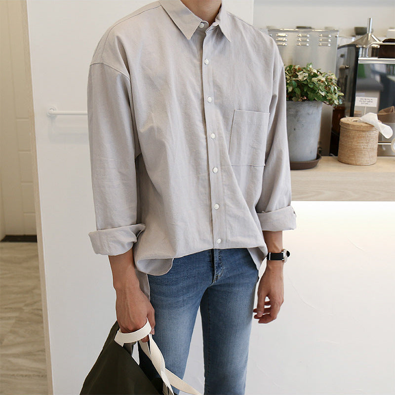 Korean style casual shirts men's solid color shirts long sleeves