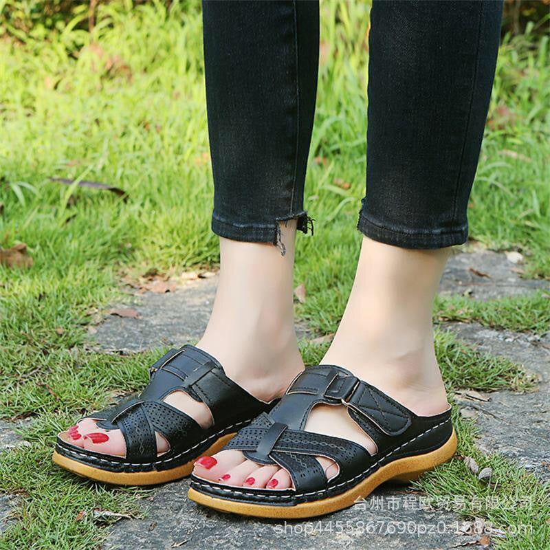 Casual sandals female solid color thick bottom cross drag women's shoes sandals