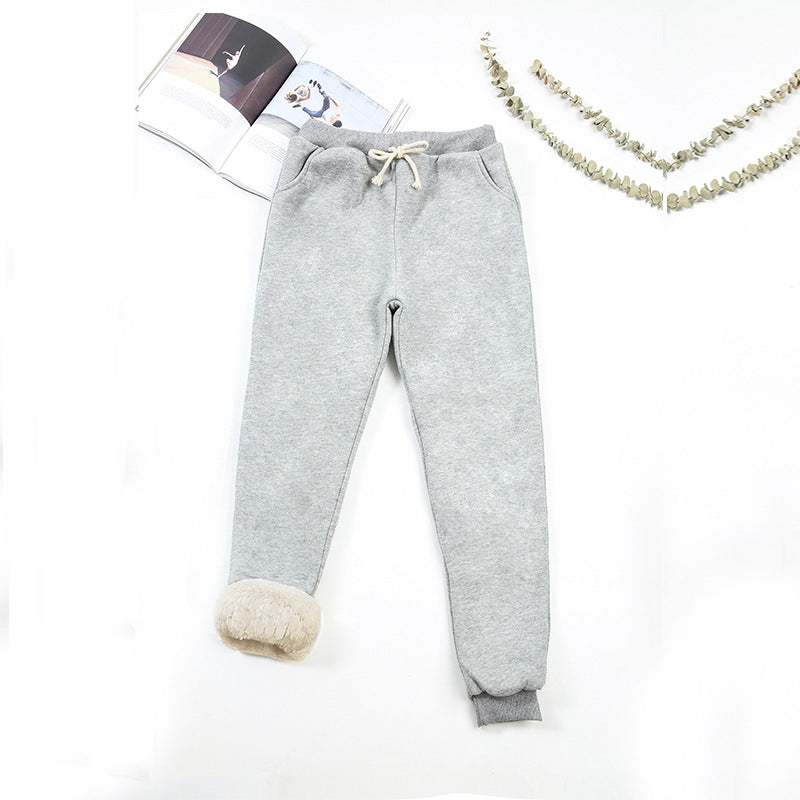 Lamb wool plus velvet thick casual sports pants women's warm cotton trousers loose outer wear beamed harem pants