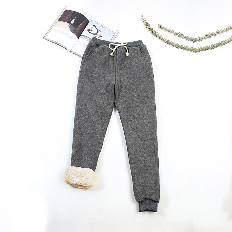 Lamb wool plus velvet thick casual sports pants women's warm cotton trousers loose outer wear beamed harem pants