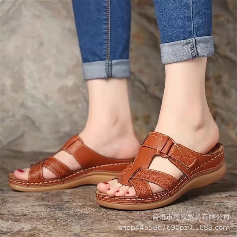 Casual sandals female solid color thick bottom cross drag women's shoes sandals