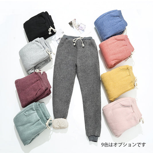 Lamb wool plus velvet thick casual sports pants women's warm cotton trousers loose outer wear beamed harem pants