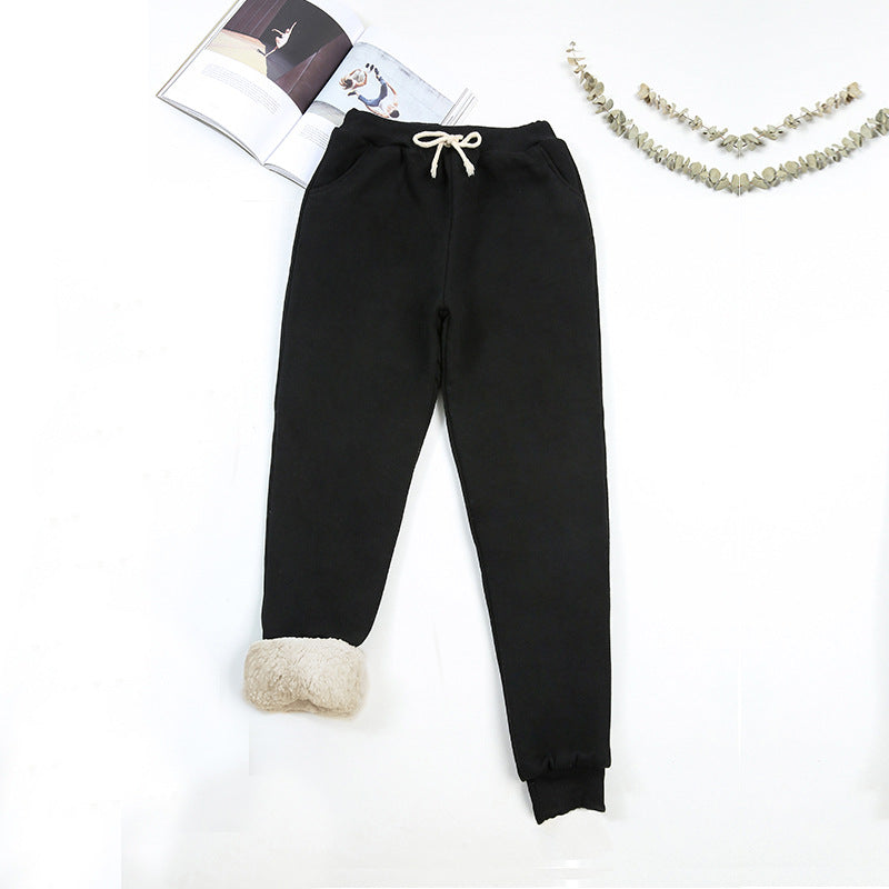 Lamb wool plus velvet thick casual sports pants women's warm cotton trousers loose outer wear beamed harem pants