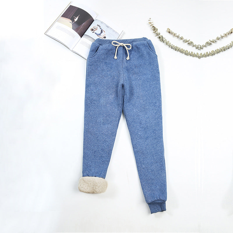 Lamb wool plus velvet thick casual sports pants women's warm cotton trousers loose outer wear beamed harem pants