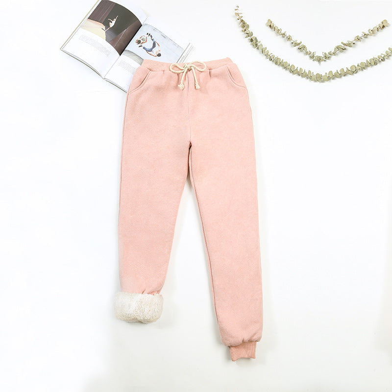 Lamb wool plus velvet thick casual sports pants women's warm cotton trousers loose outer wear beamed harem pants