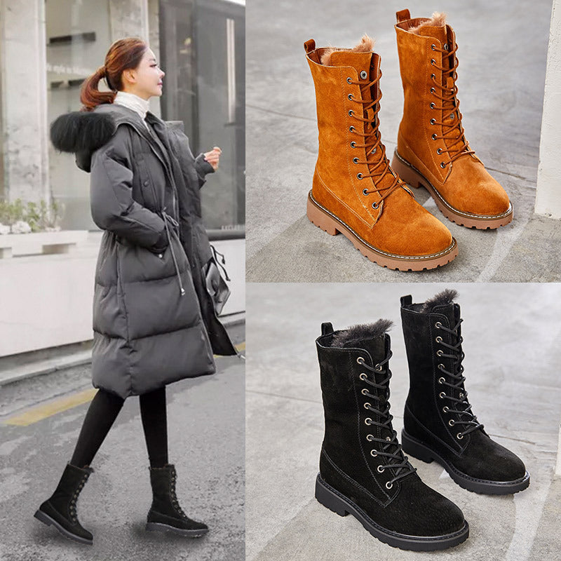 Outdoor snow boots female waterproof non-slip new plus velvet net red fur cotton shoes