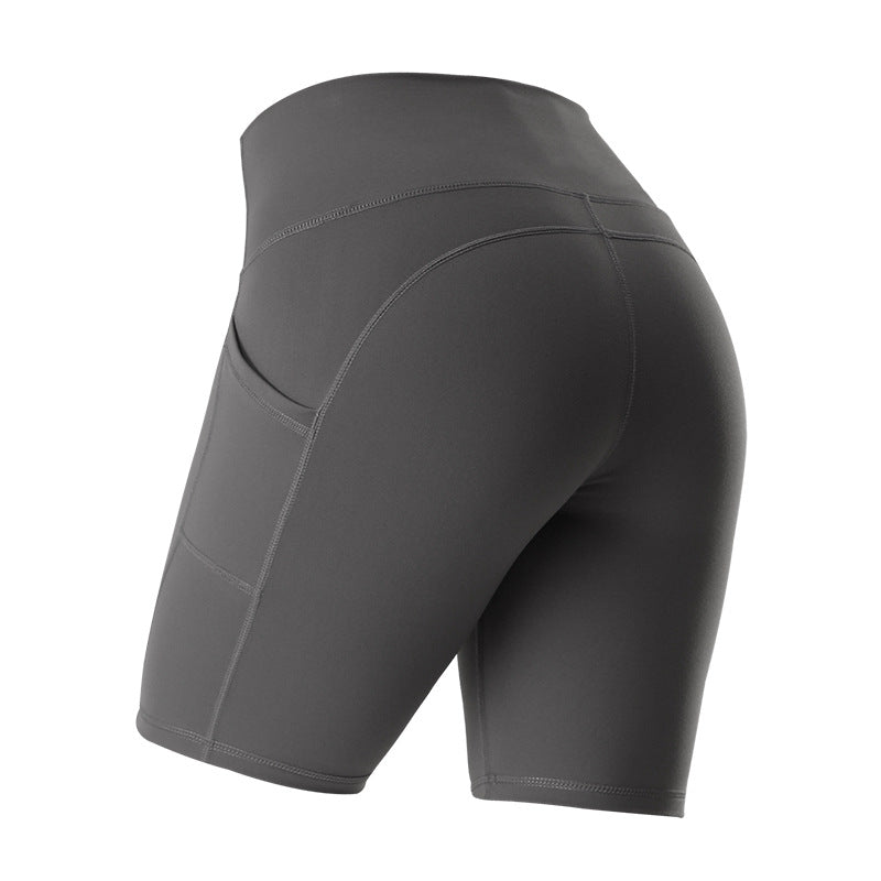 Hlulu same paragraph five-point sports side pockets hip hip tight elastic quick-drying running high waist yoga shorts