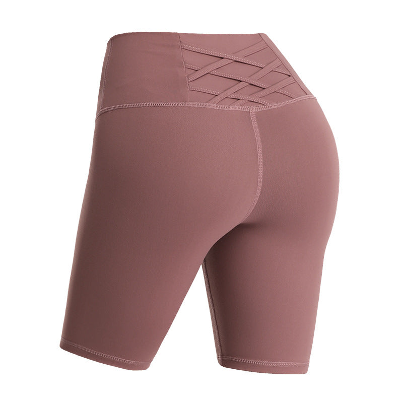 Hlulu same paragraph five-point sports side pockets hip hip tight elastic quick-drying running high waist yoga shorts