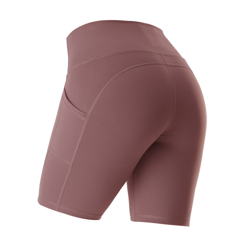 Hlulu same paragraph five-point sports side pockets hip hip tight elastic quick-drying running high waist yoga shorts