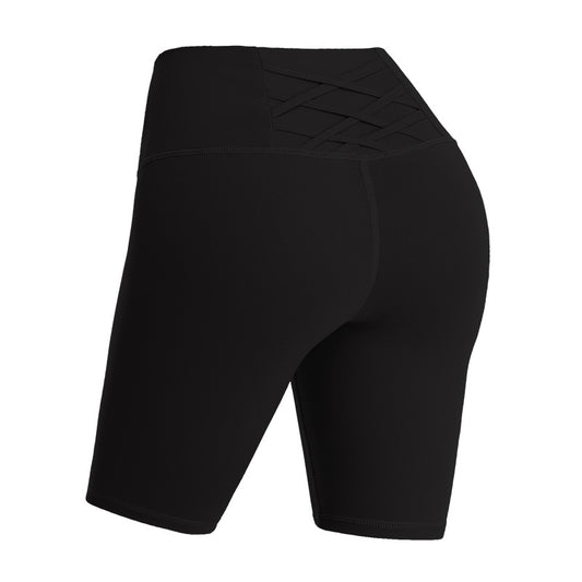 Hlulu same paragraph five-point sports side pockets hip hip tight elastic quick-drying running high waist yoga shorts