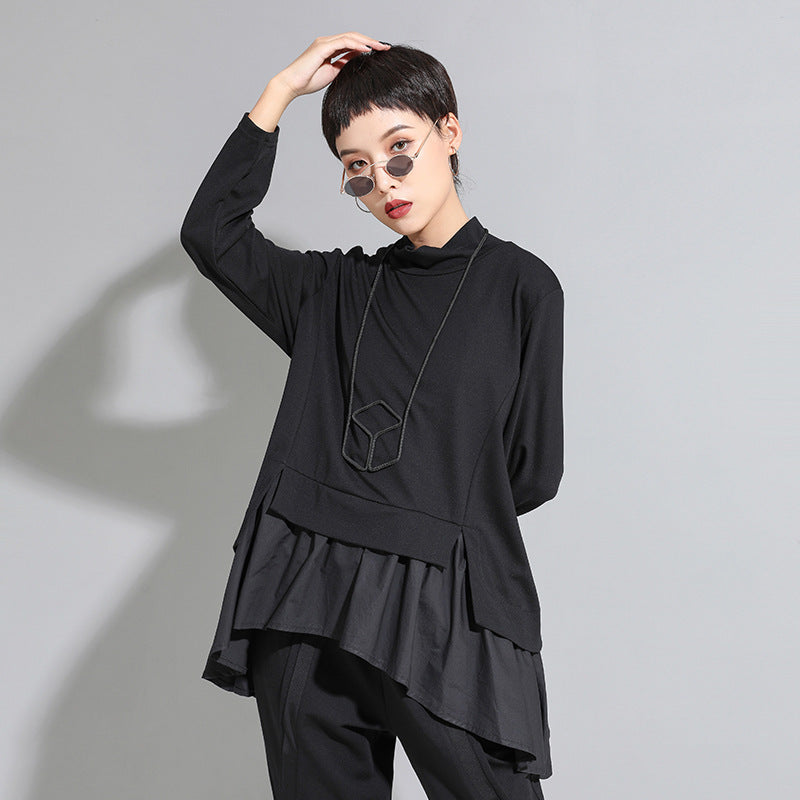 Europe and the United States dark and cold ruffled doll shirt A-type long-sleeved women's T-shirt