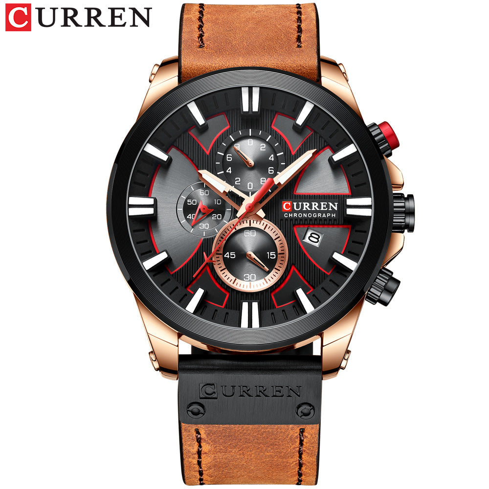 Curren 8346 men's watch watches belt watch six-pin multi-functional calendar men's watch