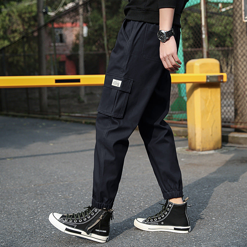 Summer Pure Cotton Handsome Casual Nine-point Pants Korean Version Loose Beamed Overalls Pants Baita Trendy Men's Pants