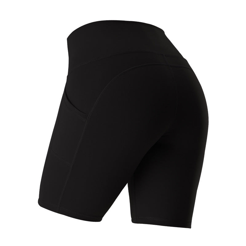 Hlulu same paragraph five-point sports side pockets hip hip tight elastic quick-drying running high waist yoga shorts