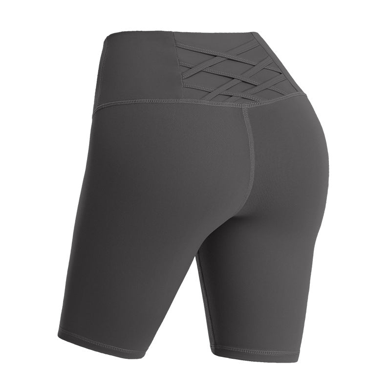 Hlulu same paragraph five-point sports side pockets hip hip tight elastic quick-drying running high waist yoga shorts