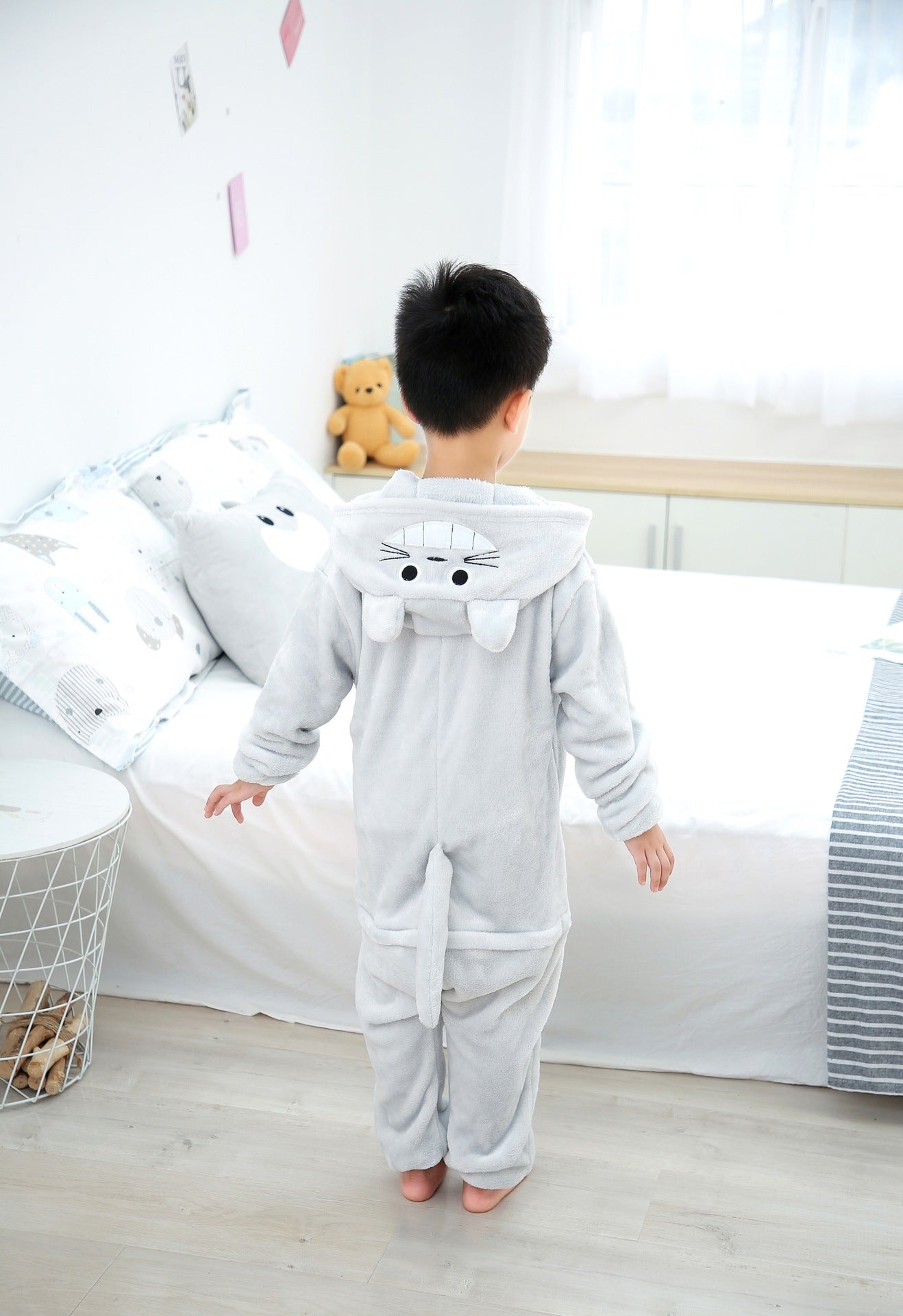 Cartoon one-piece pajamas children's toilet gray cat flannel show pajamas casual home furnishing