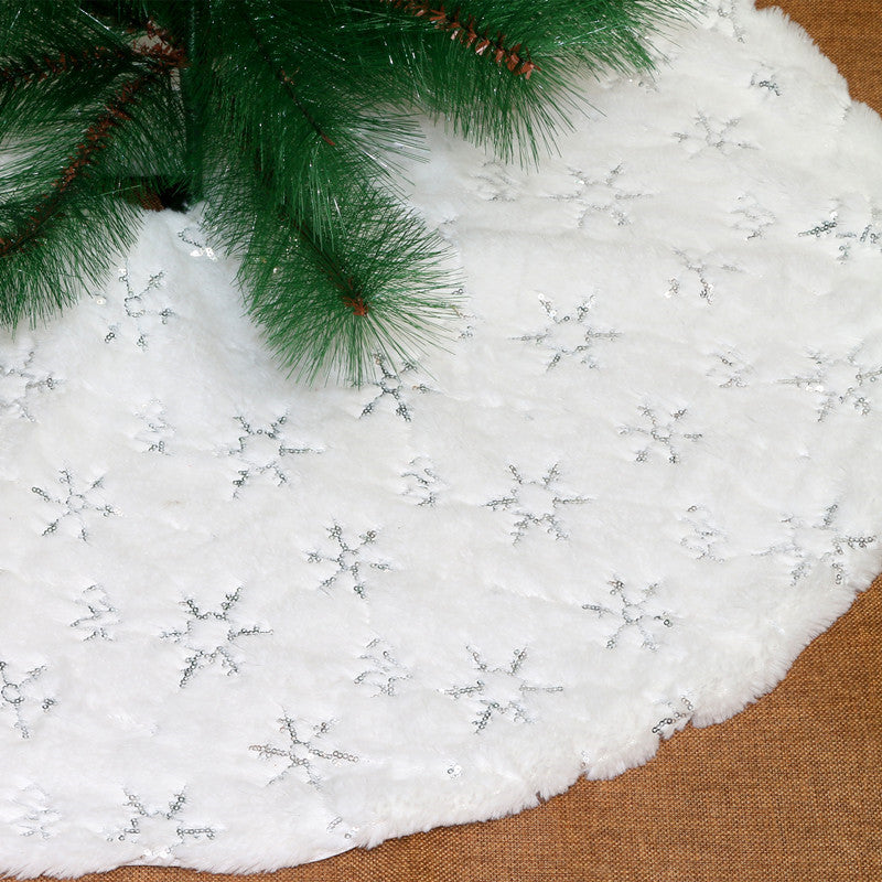 Christmas tree skirt 122cm golden silver sequin embroidered snowflake tree skirt white plush Christmas tree skirt