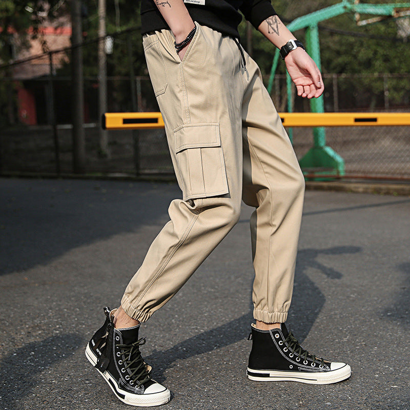 Summer Pure Cotton Handsome Casual Nine-point Pants Korean Version Loose Beamed Overalls Pants Baita Trendy Men's Pants