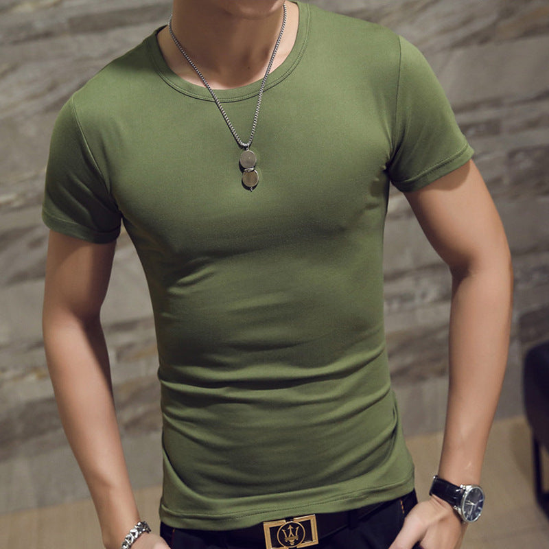 Korean men's clothing summer solid color men's t-shirt