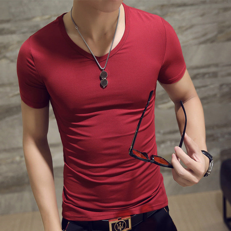 Korean men's clothing summer solid color men's t-shirt short-sleeved