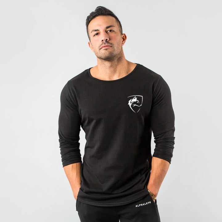 New fitness clothes muscle brother sports long sleeve fitness clothes men's thin section breathable training round neck long sleeve t-shirt