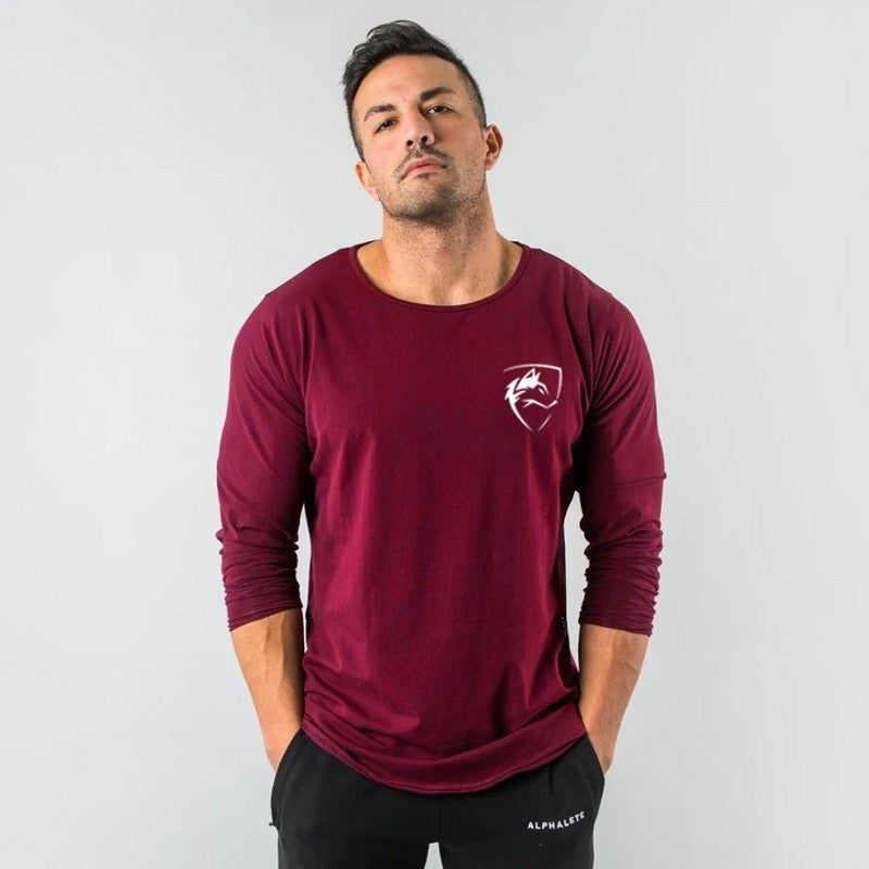 New fitness clothes muscle brother sports long sleeve fitness clothes men's thin section breathable training round neck long sleeve t-shirt