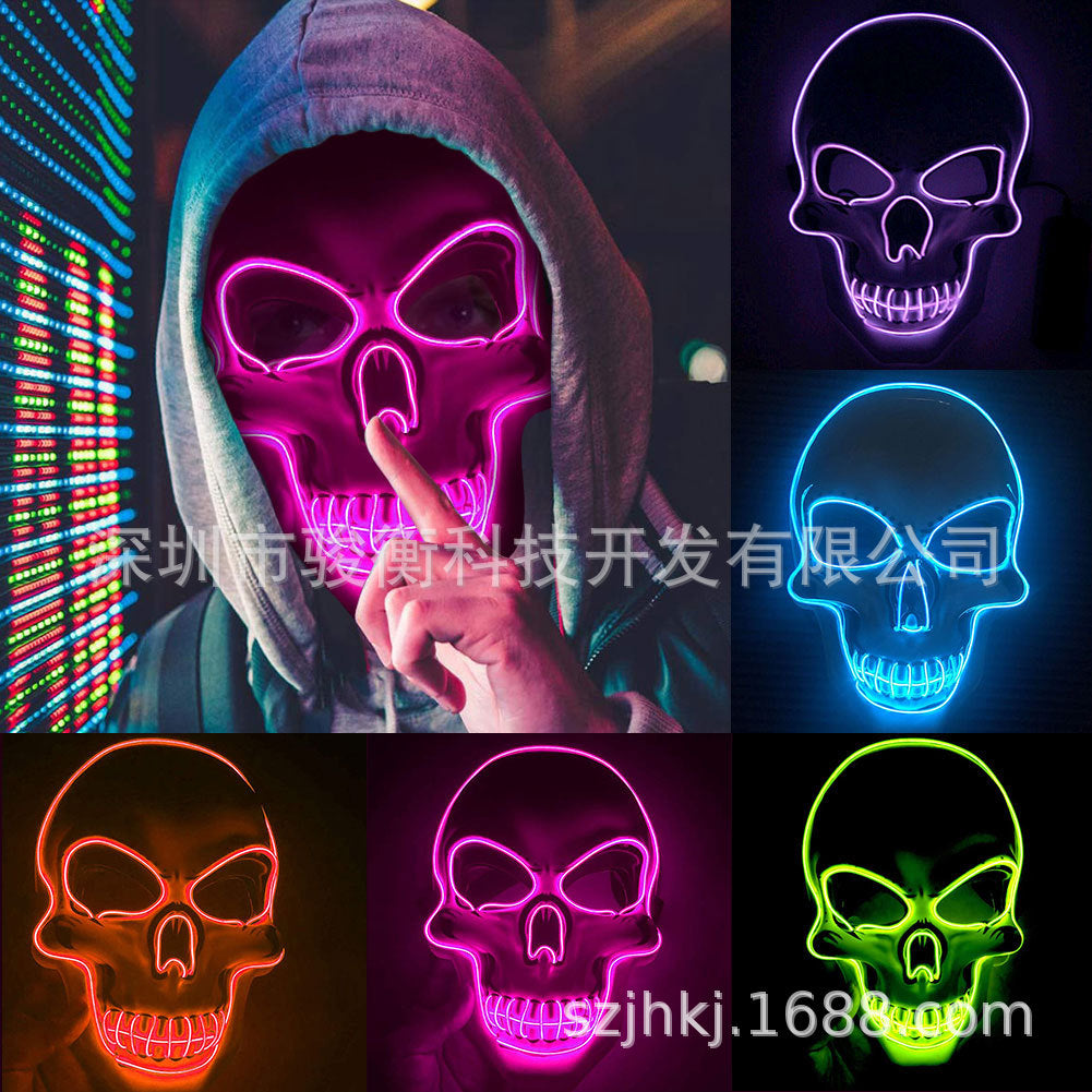 LED luminous mask ghost head horror COS Halloween cold light fluorescent mask ghost festival makeup mask ball